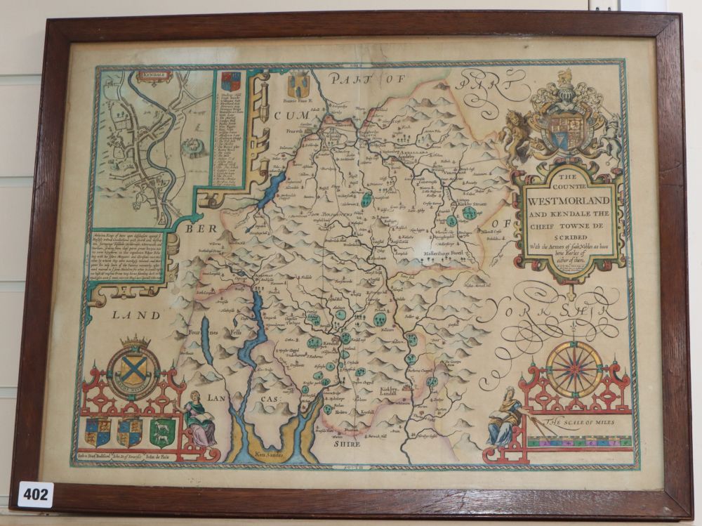 John Speed, hand-coloured engraved map, The Countie of Westmorland and Kendale…, 38 x 50cm